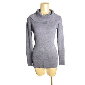 New York company small grey ribbed knit long sleeve sweater cowl neck f765 busin